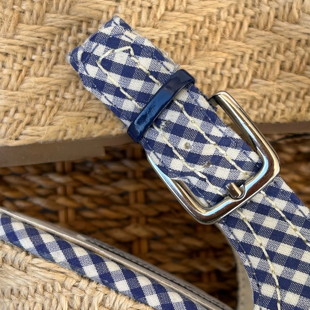American Eagle Gingham Wedge Espadrille Sandal Blue/White Size‎ 8.5 - Picture 7 of 13